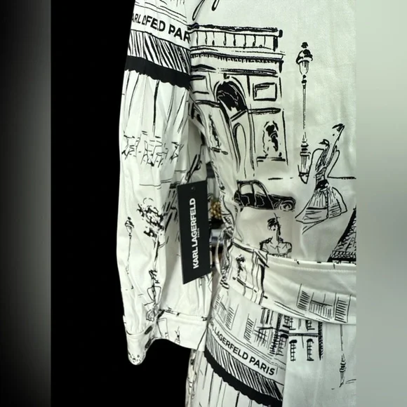 NWT Karl Lagerfeld Black & White Monochrome Graphic Dress Size 2 - Picture 8 of 13